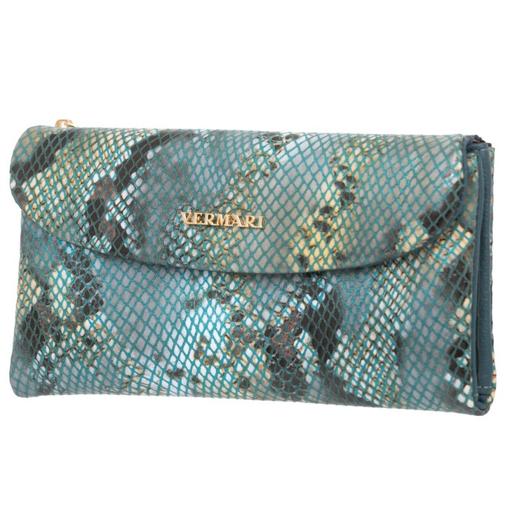 Portofel dama VerMari Morbido, piele naturala, albastru marin, 5 compartimente pentru bancnote, 11 buzunare pentru carduri