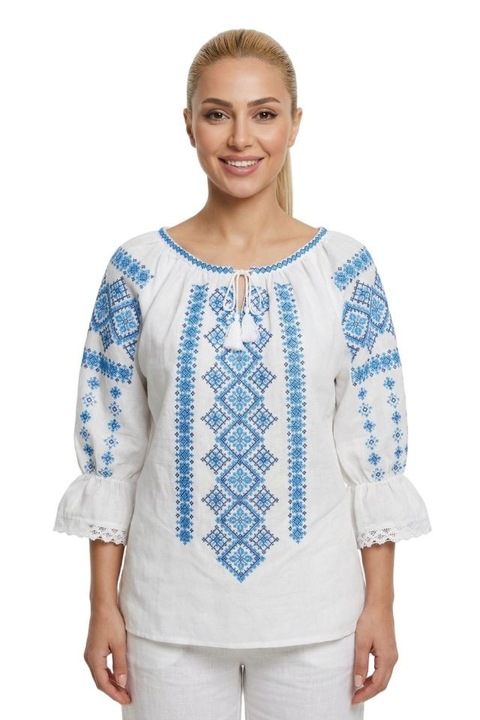 Bluza dama A26 alb/albastru, Alb