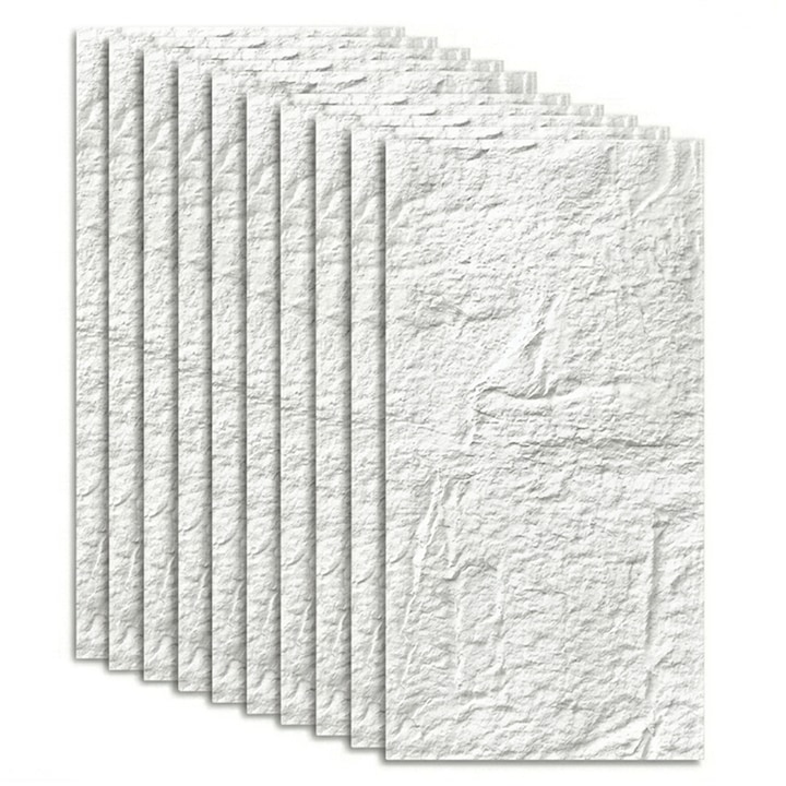 Set 10 x Placi Decorative 3D din PVC pentru interior/exterior 60x120cm NEXTLY, 1-3 cm grosime, aspect imitatie piatra, waterproof, rezistent la caldura si UV, design modern, acoperire 7.2 mp, alb