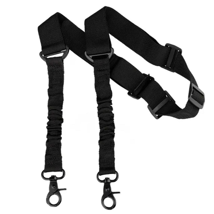 Curea pentru Arma cu Elastic Amortizare, Ajustabila, Prindere in 2 Puncte, WP16 Negru