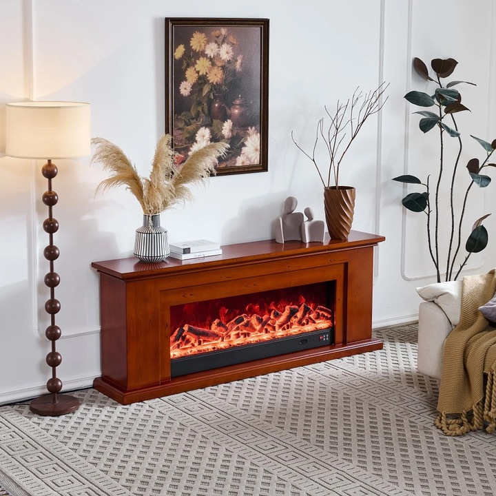 Semineu Electric, MOBATELIER®, 180 x 33 x 70 Cm, Semineu Electric LED 12 Culori, Comoda TV 180 Cm, Semineu Electric Decorativ Fara Incalzire, Control Vocal Si Telecomanda, Design Clasic Elegant Premium, Efect Flacara Realist, Mobilier Living Modern, Maro