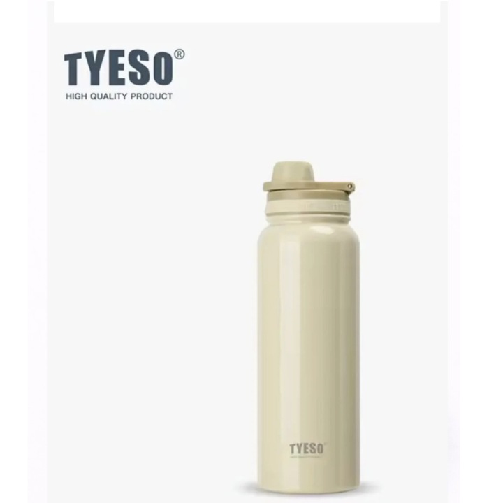 Sticla termica TYESO din inox, izolare vacuum, capac flip-top, Bej/ Maro - 600 ml