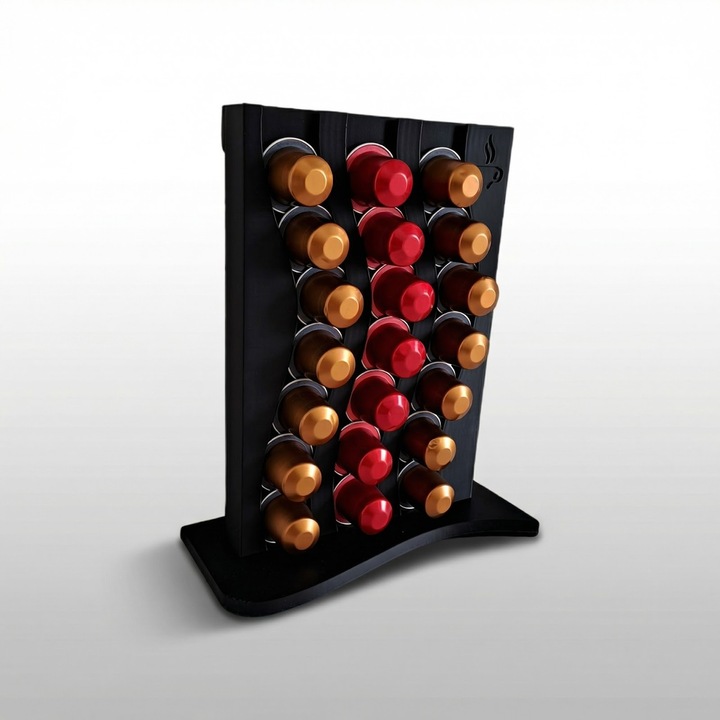 Suport Capsule Cafea cu Design Ondulat, Negru, Plastic PLA, 25 cm