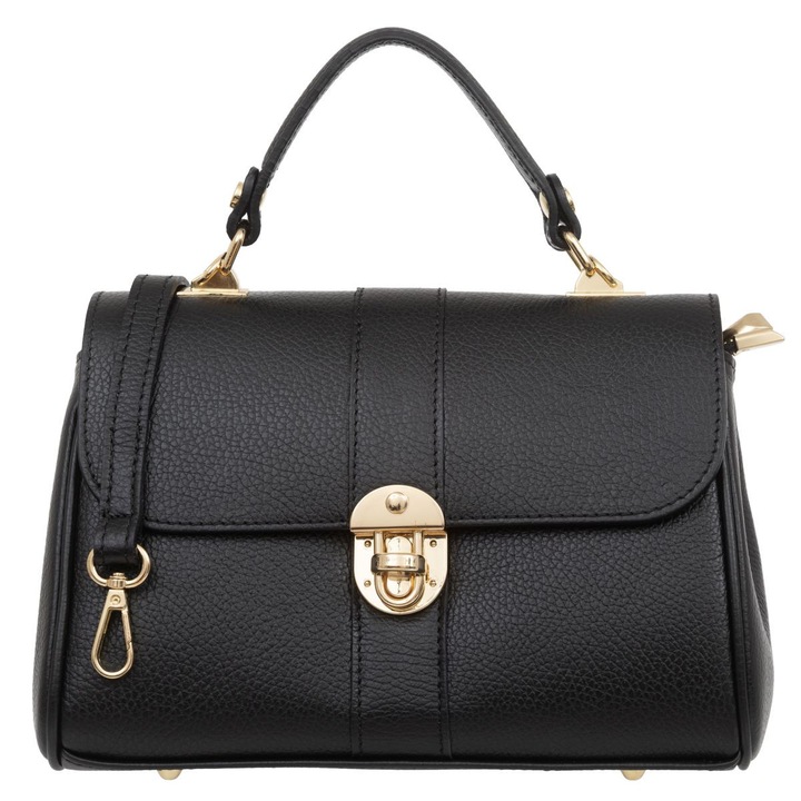 Geanta de mana din piele naturala, Vera Pelle, neagra, dimensiuni medii, cu maner superior si curea detasabila