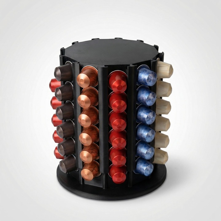 Въртяща се поставка за кафе капсули, черна, PLA пластмаса, 2 см