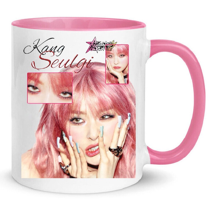 Cana Seulgi Red Velvet, 330ml, ceramica premium, alb si roz, design modern, lavabila la masina