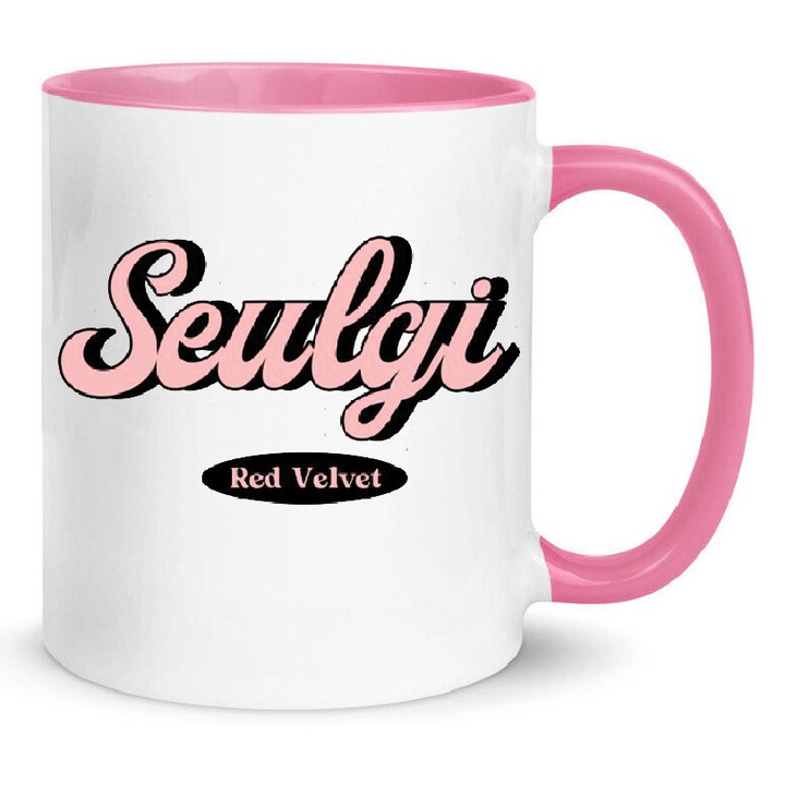 Cana Seulgi Red Velvet, 330ml, ceramica premium, alb si roz, design modern, lavabila la masina