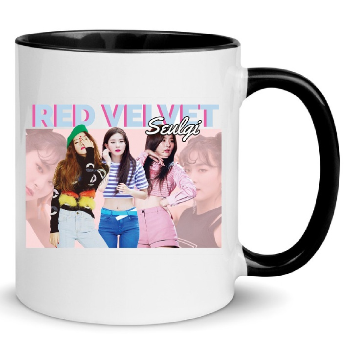 Cana Seulgi Red Velvet No3, 330ml, ceramica, alb-negru, design modern, lavabila la masina de spalat.