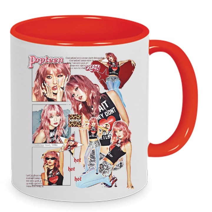 Cana Seulgi Red Velvet, 330ml, ceramica, alba si rosie, design de calitate, lavabila la masina de spalat.