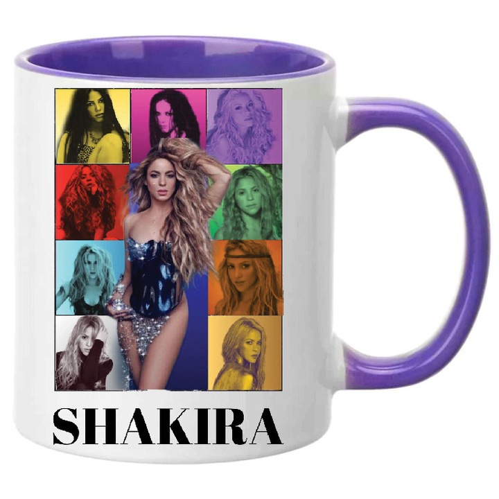 Cana Shakira No1 330ml Ceramica Alba si Violeta, Design cu Imprimare Sublimare, Rezistenta la Masina de Spalat