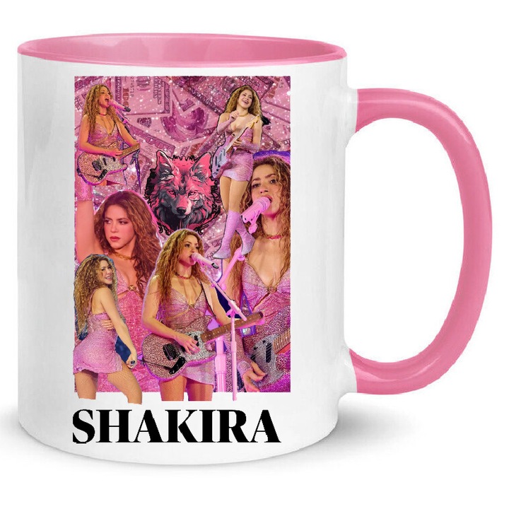 Cana Shakira No2 330ml Ceramica Alb/Roz, Design Modern, Rezistenta la Spalare in Masina