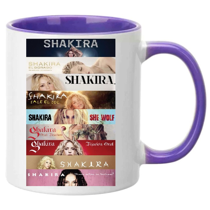 Cana Shakira No4 330ml Ceramica Alba si Violeta, Design Elegant, Rezistenta la Masina de Spalat, Ideala pentru Cafea si Ceai