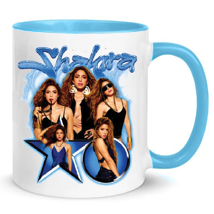 Cana Shakira No5 330ml Ceramica Alba si Albastra - Design Modern, Rezistent la Masina de Spalat, Ideal pentru Cafea si Ceai