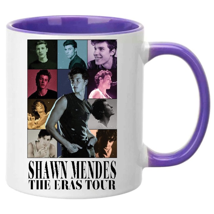 Cana Shawn Mendes No1, 330ml, ceramica premium, alb si mov, design modern