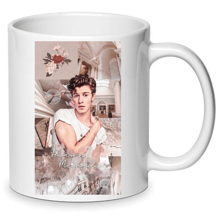 Cana Shawn Mendes No3, ceramica, 330ml, design alb, imprimare de calitate
