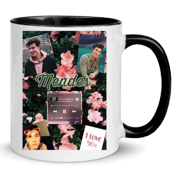 Cana Shawn Mendes No5, ceramica premium, 330ml, alb si negru, design modern