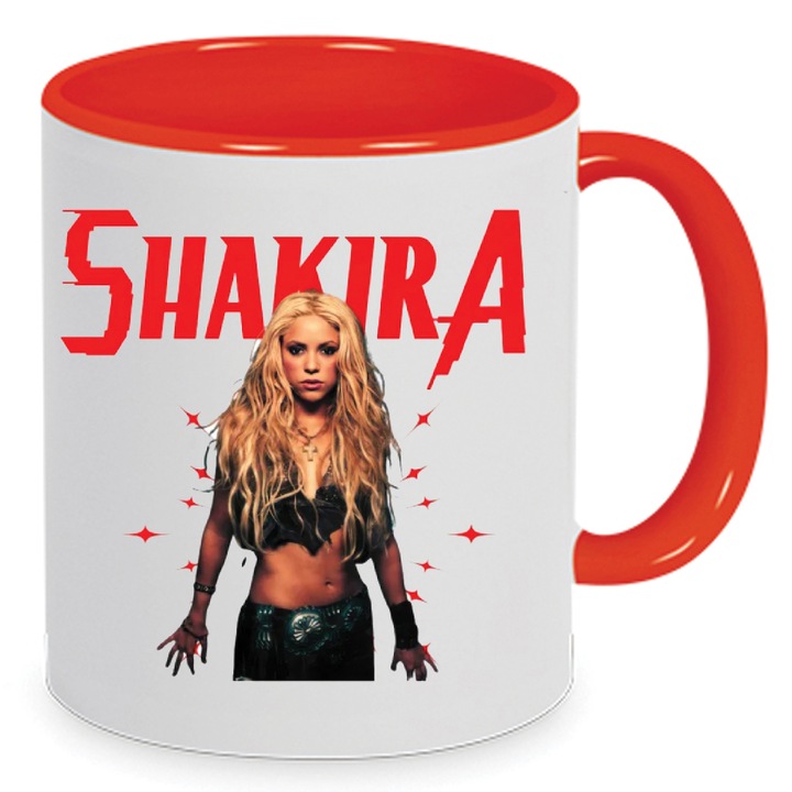 Cana Shakira No9 330ml Ceramica Alb-Rosu, Design Vibrant, Rezistenta la Spalare in Masina