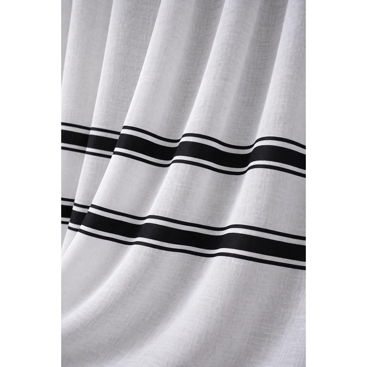 Бяла ленена завеса с черни райета, за всекидневна/спалня, изработена на релса, 400 x 260 см