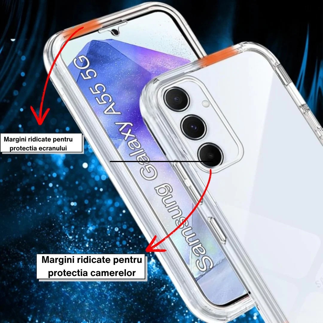 Husa Protectie 360° (Fata+Spate) compatibila Samsung Galaxy A55 5G, Transparanta, Protectie Completa