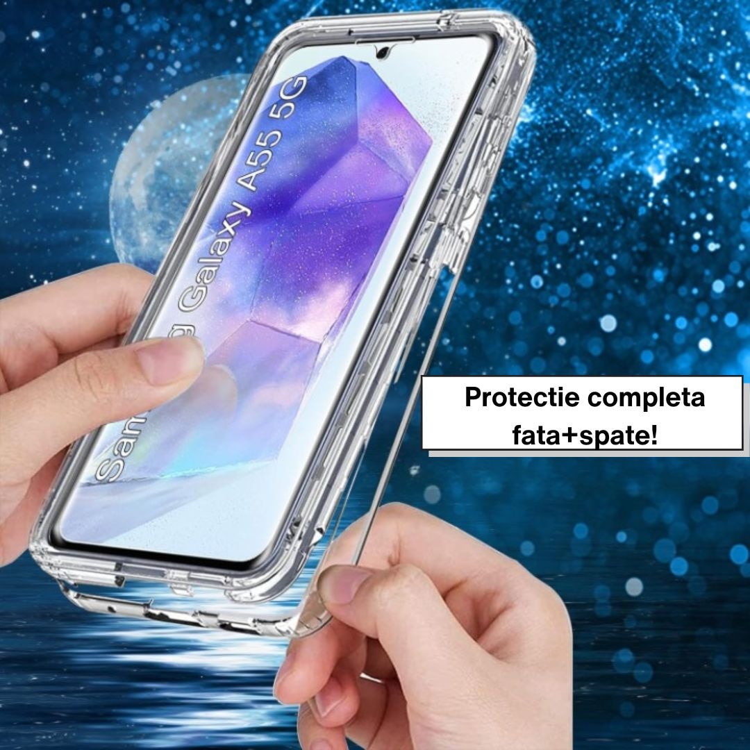 Husa Protectie 360° (Fata+Spate) compatibila Samsung Galaxy A55 5G, Transparanta, Protectie Completa