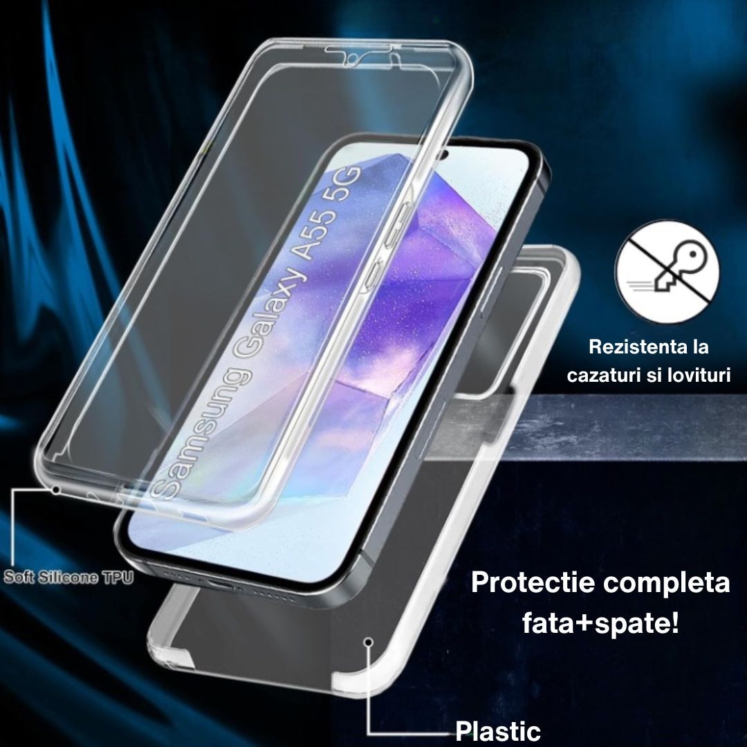 Husa Protectie 360° (Fata+Spate) compatibila Samsung Galaxy A55 5G, Transparanta, Protectie Completa