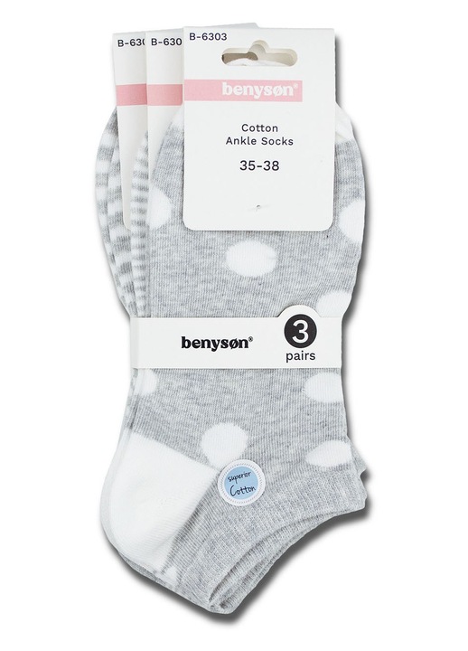 Комплект от 3 чифта къси дамски чорапи, памук, BENYSON, размер 35-38 EU