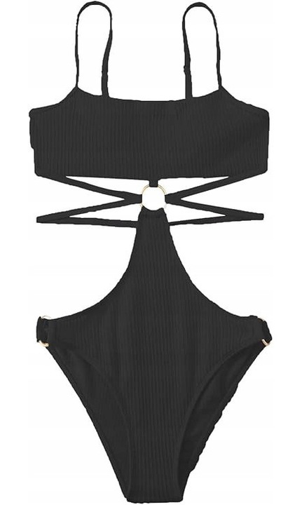 Costum de baie dintr-o bucata, decupaje, negru, foarte elastic