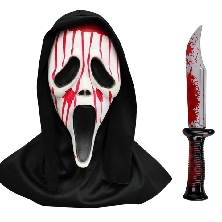 Masca si costum Halloween, Krzyk, 2 piese, negru, set