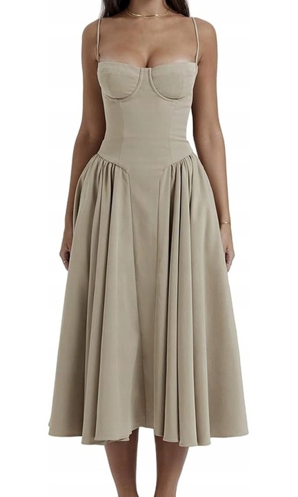 Rochie de dama lunga, vintage, cu bretele subtiri, bej, S INTL