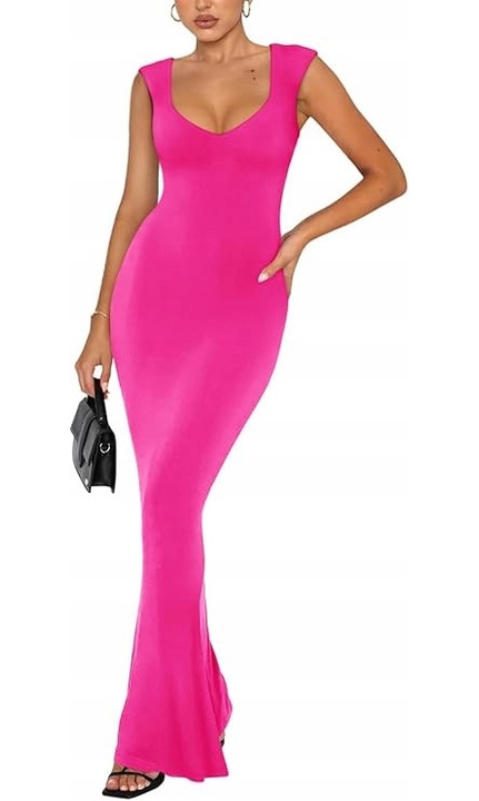 Rochie Eleganta Maxi, maneca scurta, roz