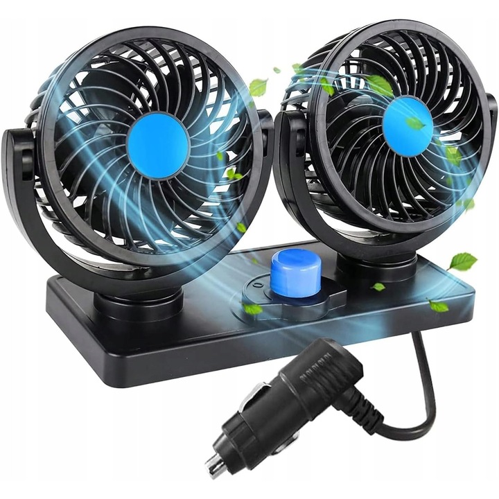 Ventilator auto cu doua capete rotative 360, negru