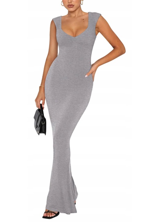 Rochie Eleganta Maxi, gri, maneca scurta