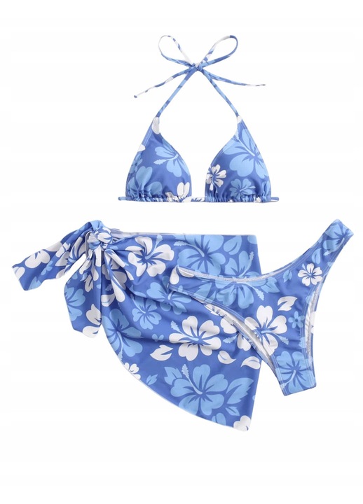 Costum de baie dama, bikini cu esarfa, albastru, doua piese