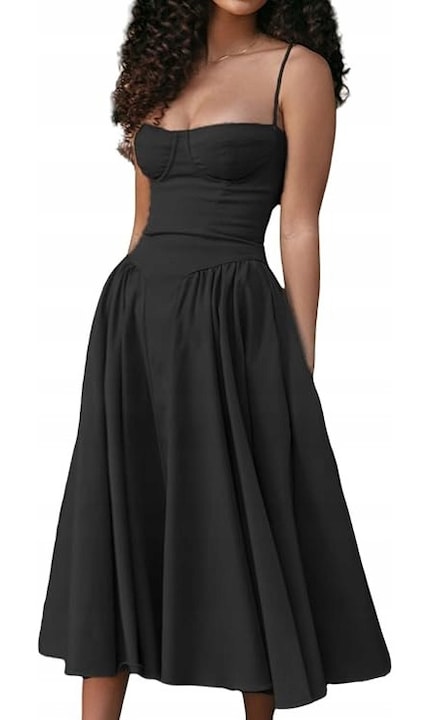 Rochie lunga de dama, neagra, cu bretele subtiri, S INTL
