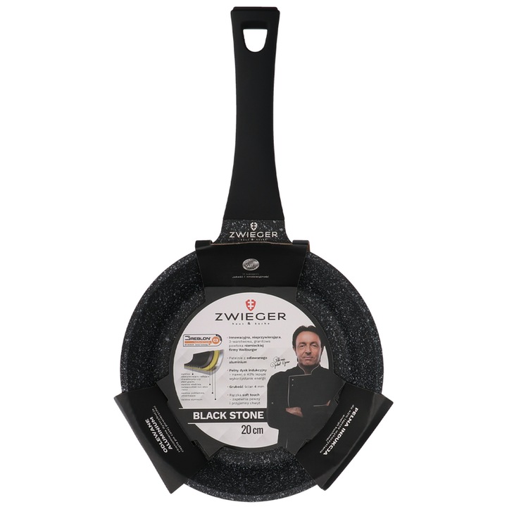 Tigaie, Zwieger, 20 cm, Aluminiu, Invelis antiaderent, Manere antiderapante, Vase de gatit economice, Usor de curatat, Fund cu trei straturi, Manere reci la atingere, Negru, Setul include: 1x tigaie 20 cm, Material: Aluminiu, Greutate: 0, 8 kg, Garantie: