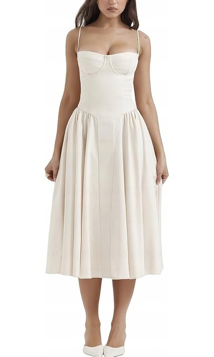 Rochie de dama, lunga, bretele subtiri, alba, vintage