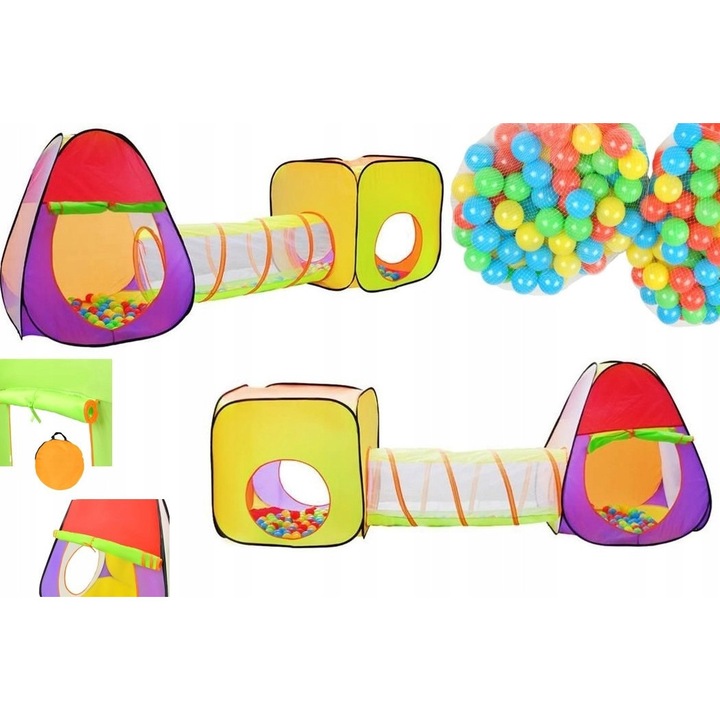 Set corturi pentru copii cu tunel, 2 modele, multicolor, material sintetic