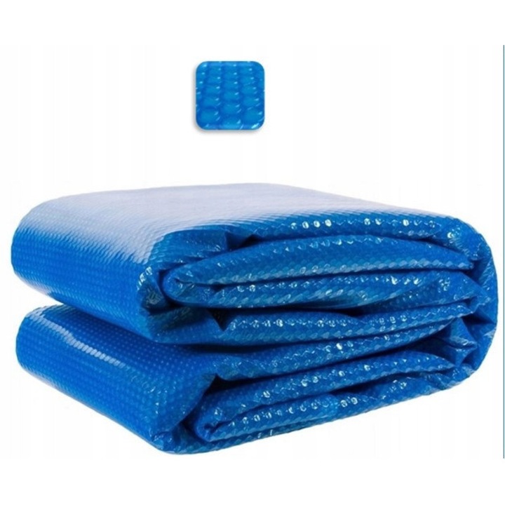 Слънчево покривало за басейн 220 микрона, синьо, 300x200 см, комплект за защита и затопляне на водата
