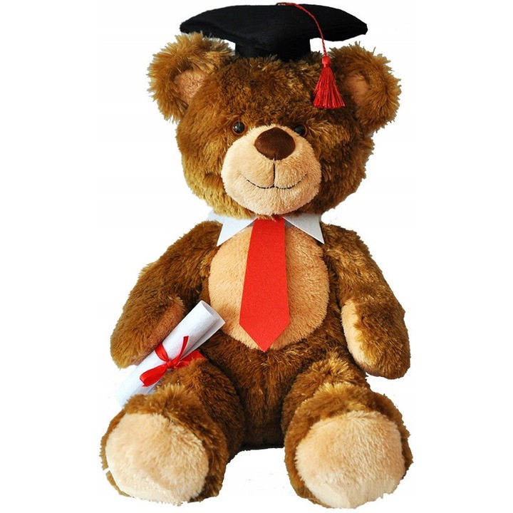 Jucarie de plus Gonzo, urs scolar absolvent, 55cm, culoare maro