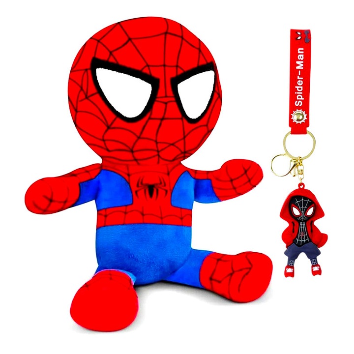 Set cadou Spiderman, jucarie de plus 30 cm si breloc, in punga cadou, Velve