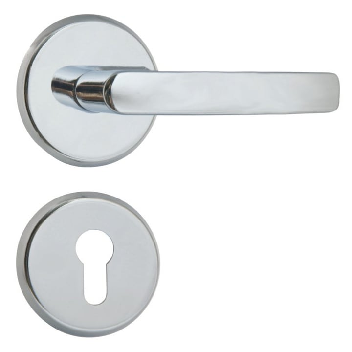 Set mâner ușă LOB MK202, crom lucios, cu rozeta, universal, 38-48mm, Assa Abloy
