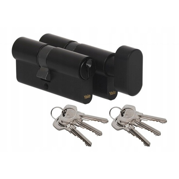 Cilindri usa Yale, set 1 cheie, 35/30 + 35G/30, 6 chei, negru