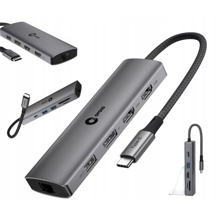 Hub USB-C, 2 monitoare, 100W, HDMI, USB3.0, multicolor