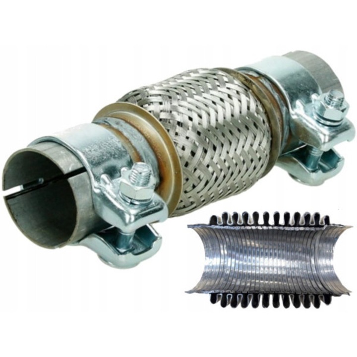 Conexiune elastica de evacuare, Ertons, 50x100mm, din otel inoxidabil, set cu 2 cleme de montaj