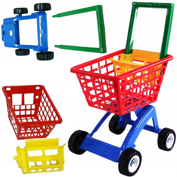 Carucior de supermarket pentru copii, set cu produse de joaca, 50cm, multicolor