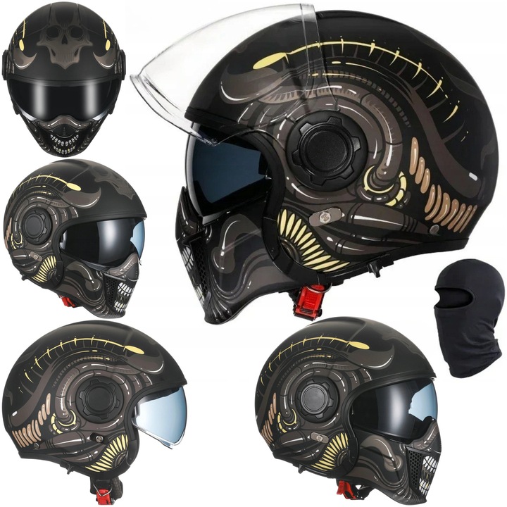 Kask motocyklowy modulowy, protectie completa, 55-56 cm, multicolor, greutate 1400-1500 g, include vizier dublu si captuseala detasabila.