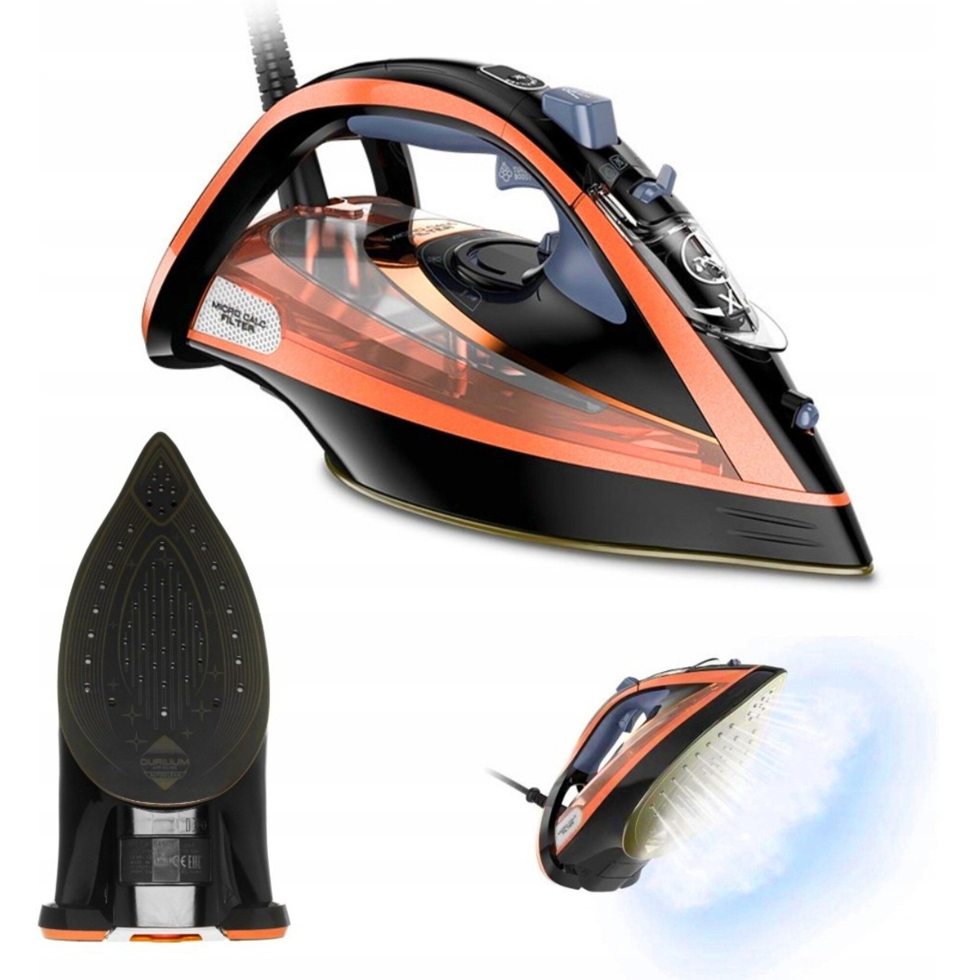 Fier de calcat cu abur, 3200 W, 260 g/min abur, roz-negru, 350 ml