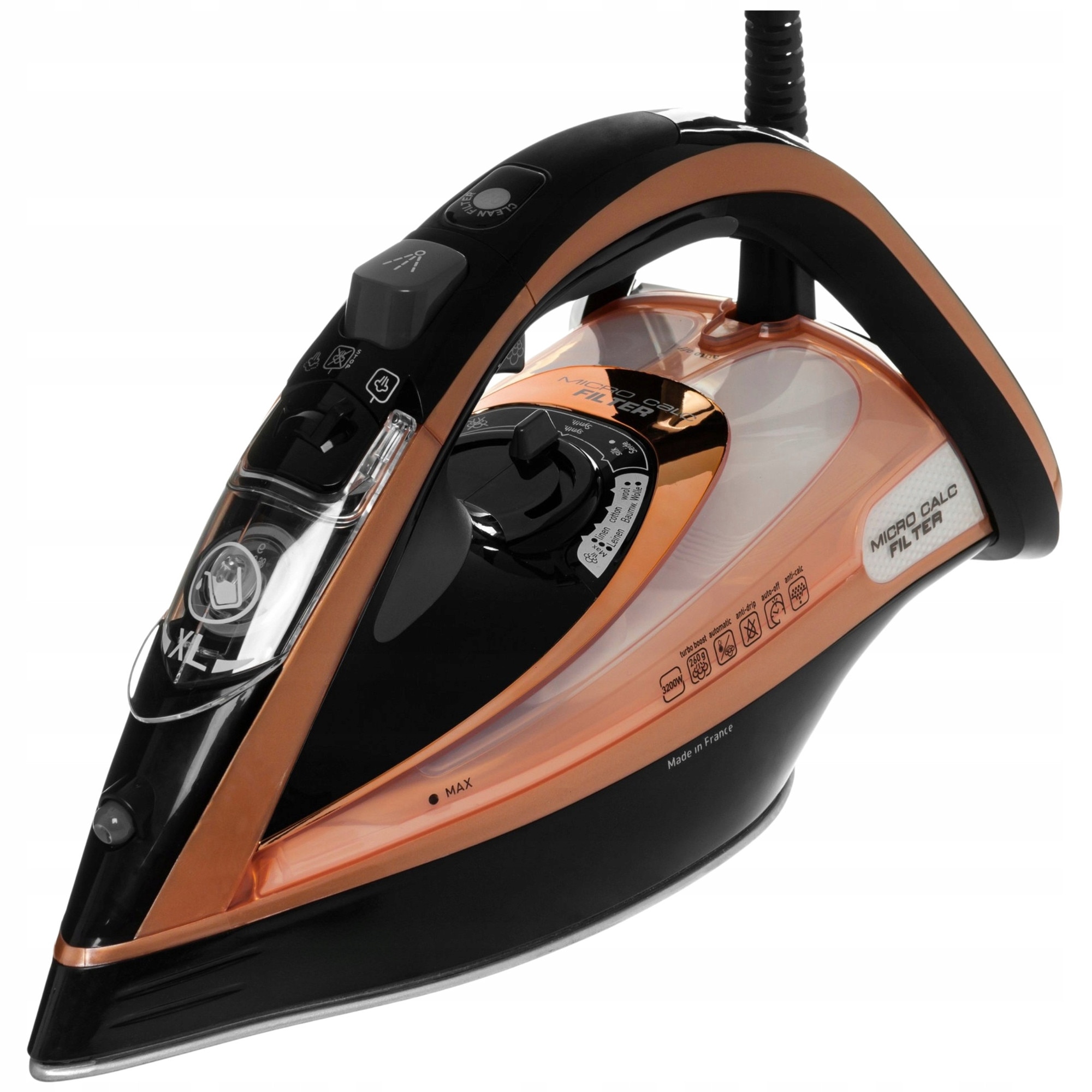 Fier de calcat cu abur, 3200 W, 260 g/min abur, roz-negru, 350 ml