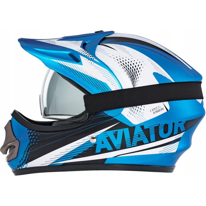 Casca motociclism AVIATOR M, 57-58 cm, cu ochelari, material anti-alergic, ventilata, albastra
