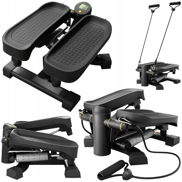 2 az 1-ben stepper LCD kijelzővel és kötelekkel, max. 150 kg, kompakt, fekete